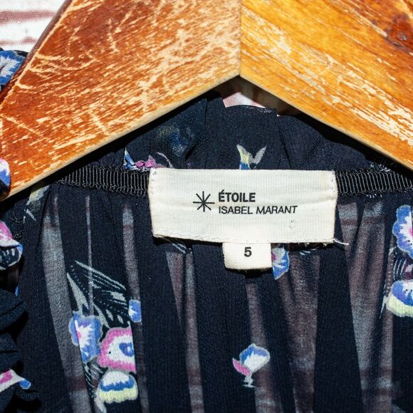 ISABEL MARANT Etoile Women's Silk Sheer Blouse Blue Floral Size 5 - Picture 2 of 8